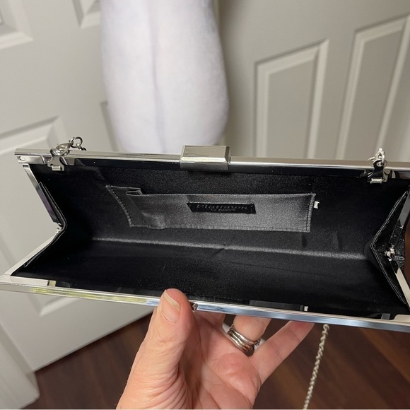 ABS Allen Schwartz Black Satin Evening Bag Clutch Shoulder Crossbody Rhinestone - Picture 8 of 13